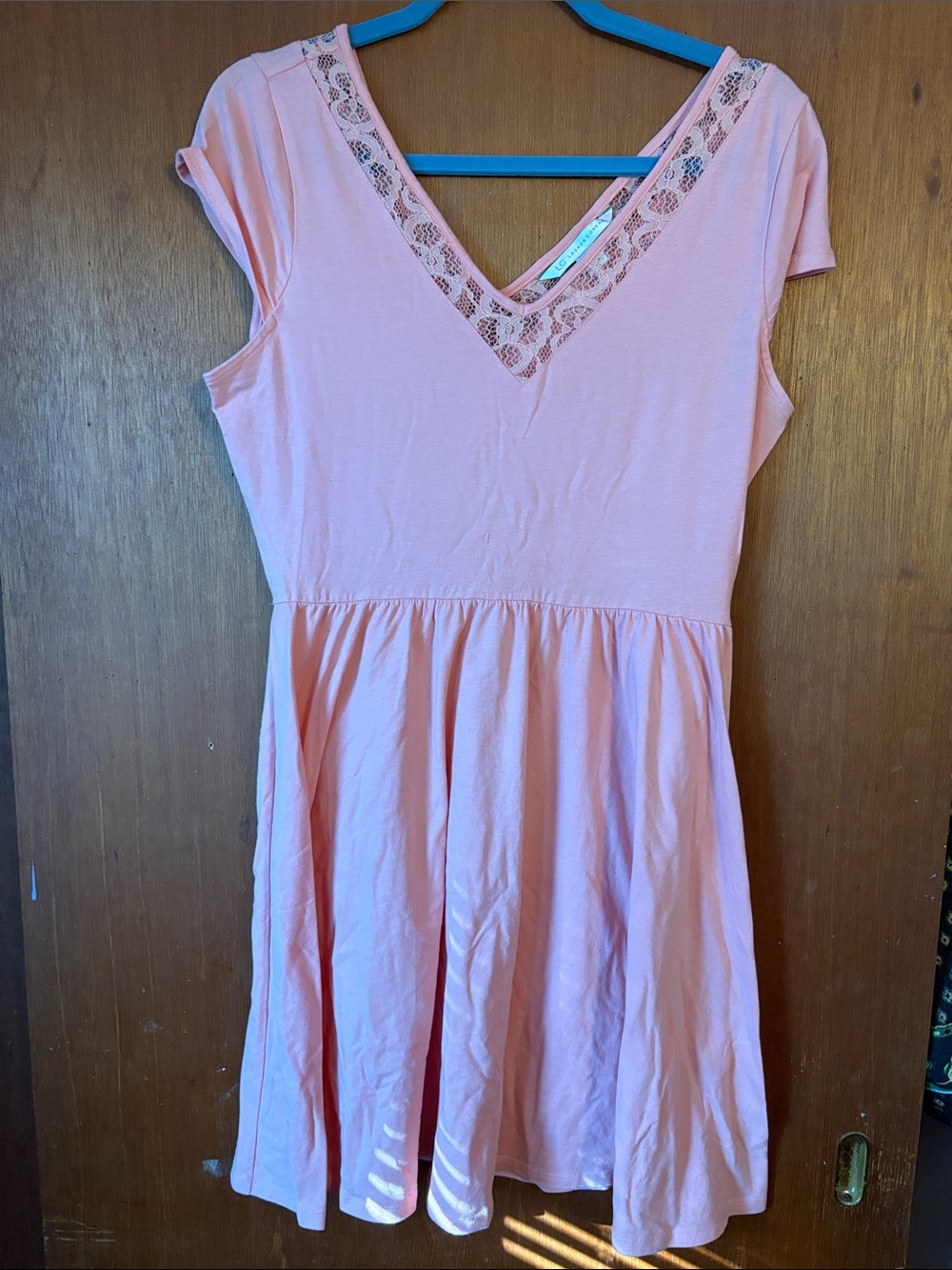 LC Lauren Conrad Peach Lace-Trim V-Neck Casual Dress